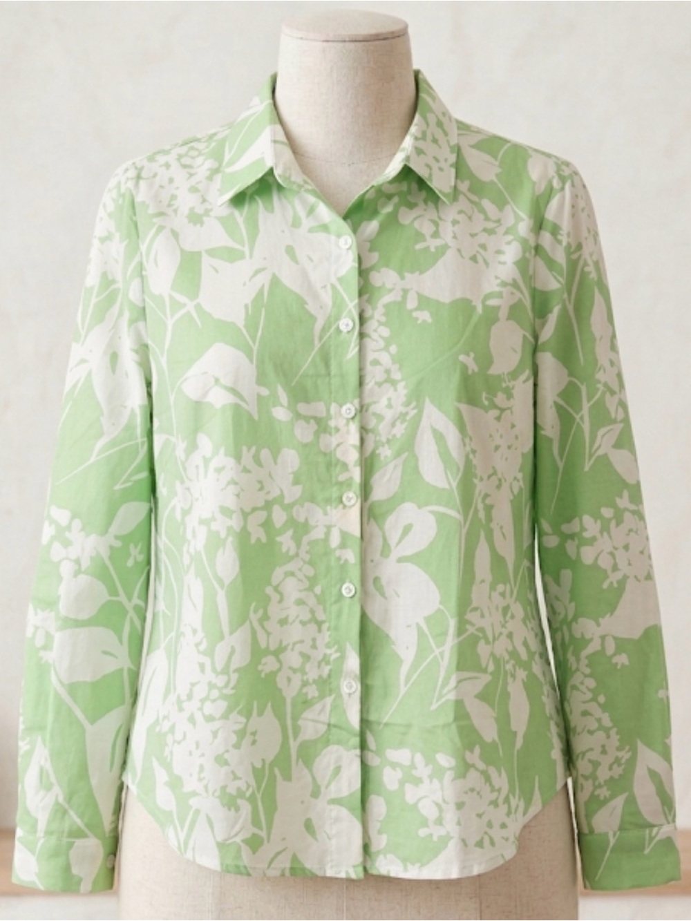Vivid Light Green and White Floral Button-Up Shirt